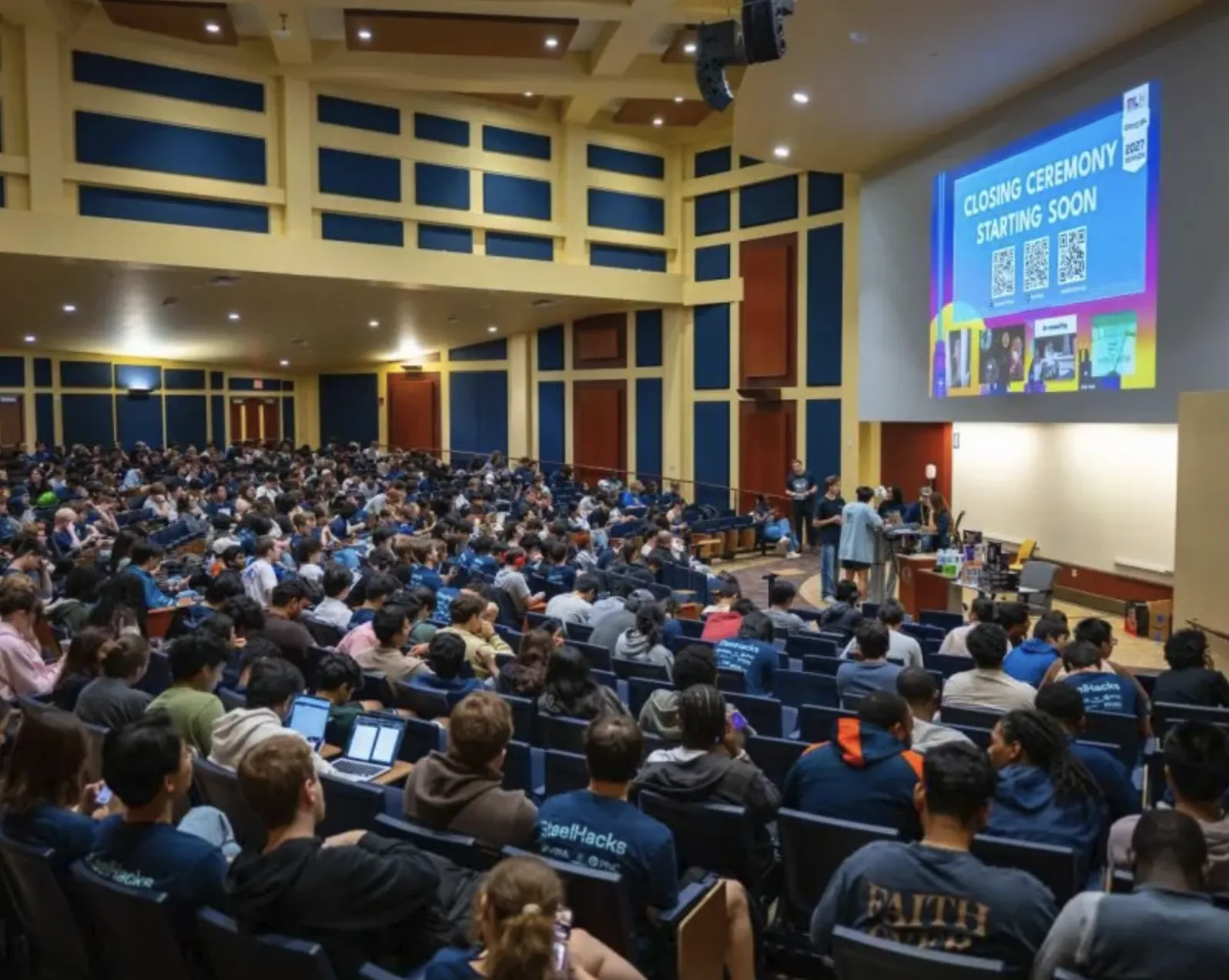 SteelHacks XIII participants gathered in the auditorium before the closing ceremony.